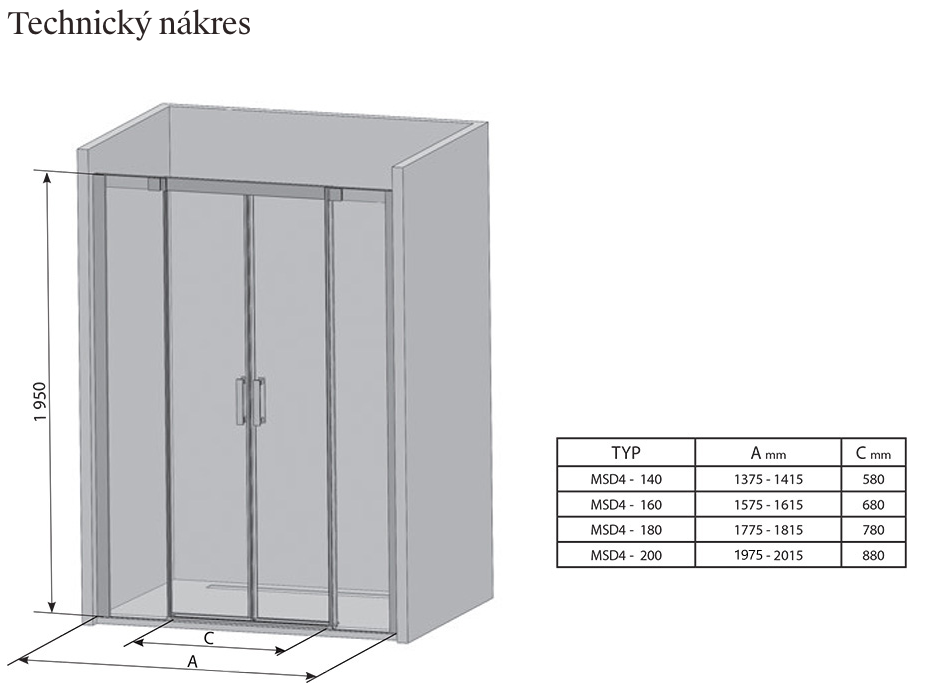 Sprchové dveře Matrix MSD4-technicky-nakres
